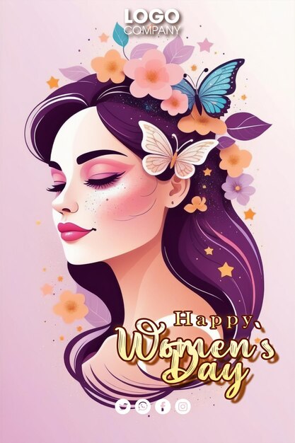 PSD happy womens day illustratie zijde profiel portret van een vrouwelijk gezicht antieke stijl