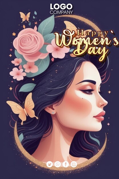 PSD happy womens day illustratie zijde profiel portret van een vrouwelijk gezicht antieke stijl