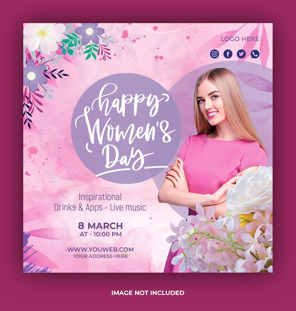 PSD happy womens day instagram post template and 8 march womens day social media post banner template