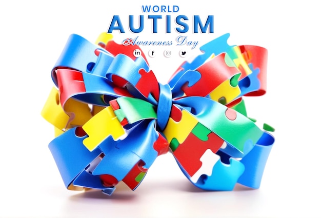 PSD happy world autism awareness day with a bow ribbon