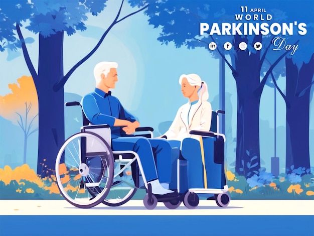 PSD happy world parkinson disease day flat drawing vector style illustration of illness concept design