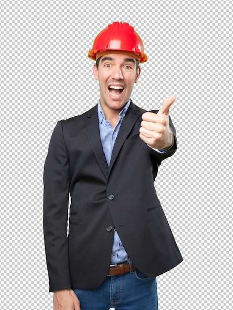 PSD happy young architect with thumb up