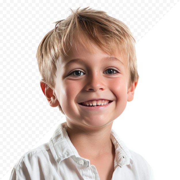 PSD happy young boy studio shot isolated on white