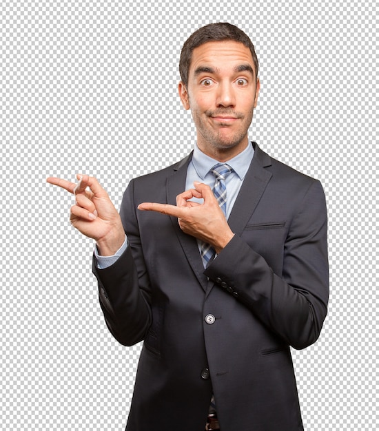 PSD happy young businessman pointing