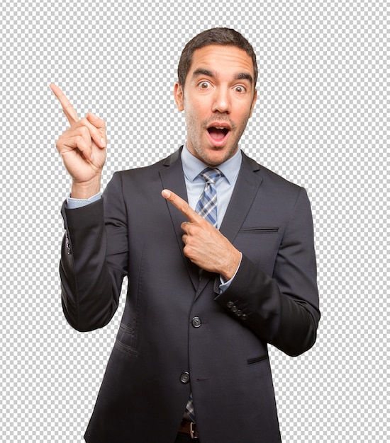 PSD happy young businessman pointing