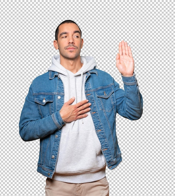 Happy young man doing a gesture of meditation