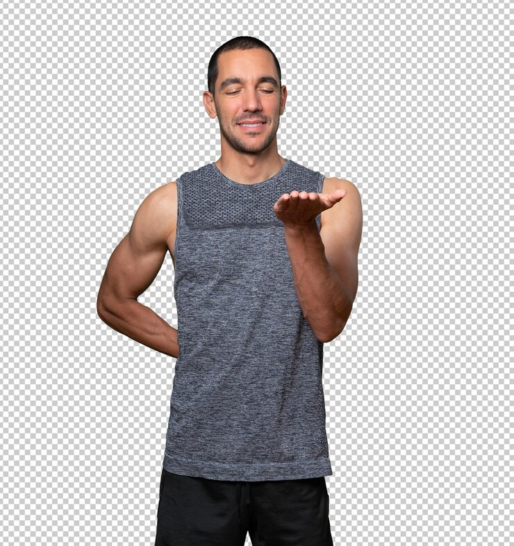 PSD happy young man holding something with his hand