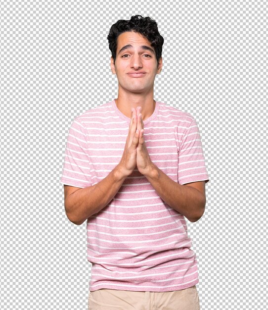 PSD happy young man praying gesture