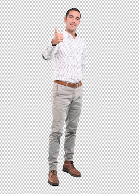 Happy young man with a gesture of okay - full body shot