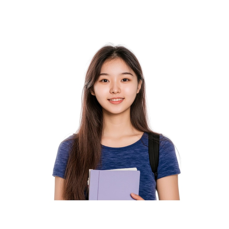 PSD 책 을 들고 있는 행복 한 젊은 여자 학생