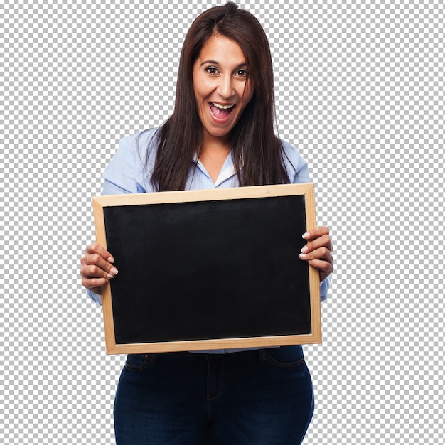 Happy young-woman with cork-board