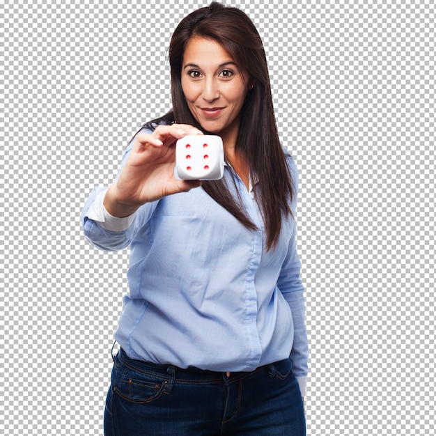 PSD happy young-woman with dice