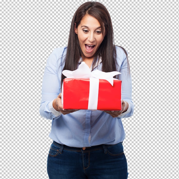 happy young woman with gift