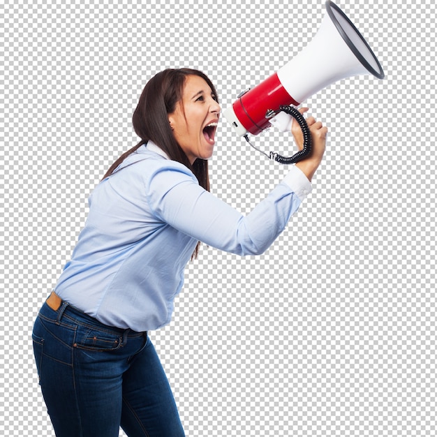 Happy young woman with megaphone