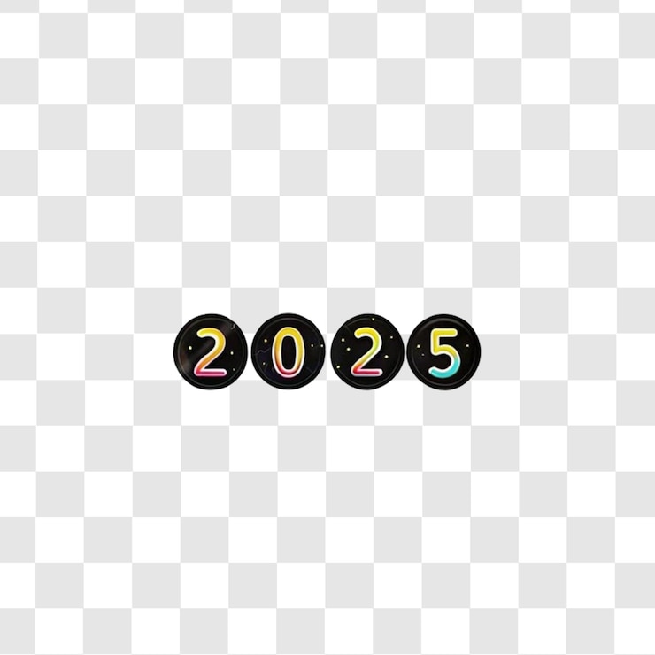 PSD happynewyear2025flatrounddesignstickerisolatedbackground
