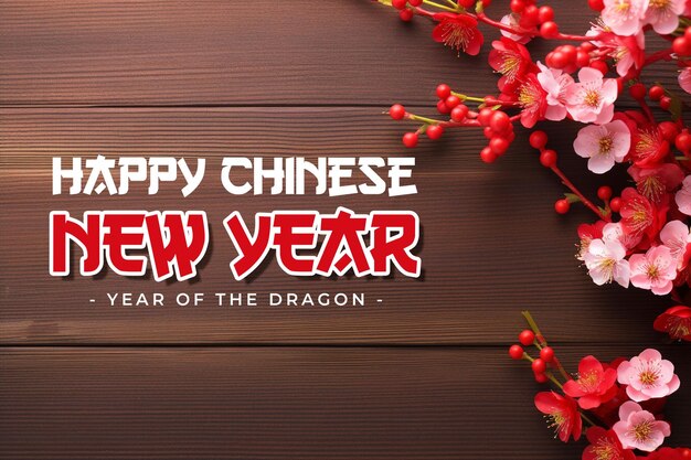 PSD hapyy chinese new year banner template with flat lay lunar new year or new year decorations