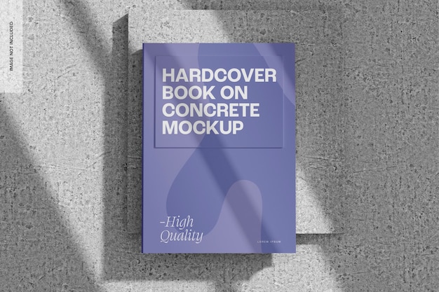 Hardcover book on concrete mockup, top view 02