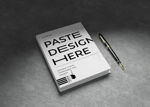 hardcover book mockup with concrete background