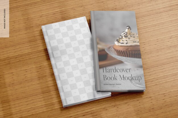 PSD hardcover books on table mockup