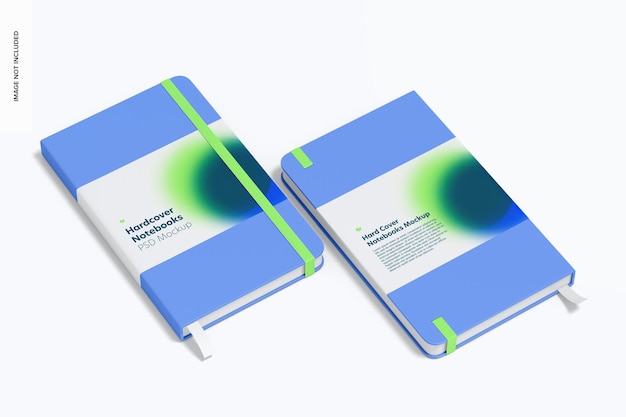 PSD hardcover notebooks with elastic band mockup