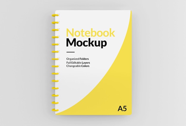 PSD hardcover spiral paper notebook mockup