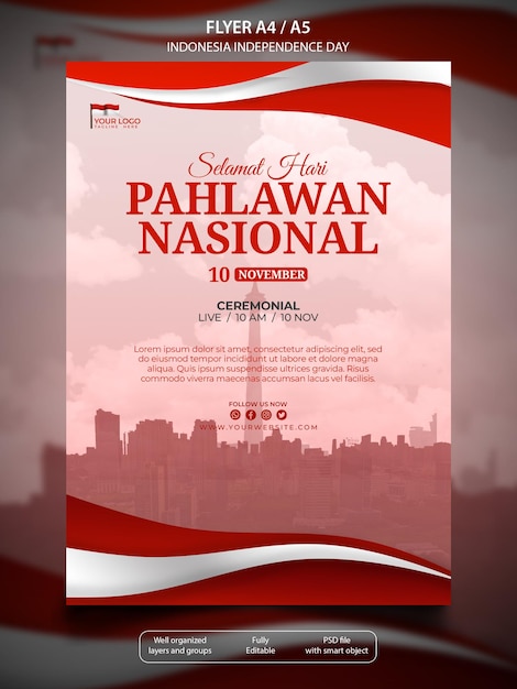 Hari Pahlawan Dzień Niepodległości Indonezji Plakat A4