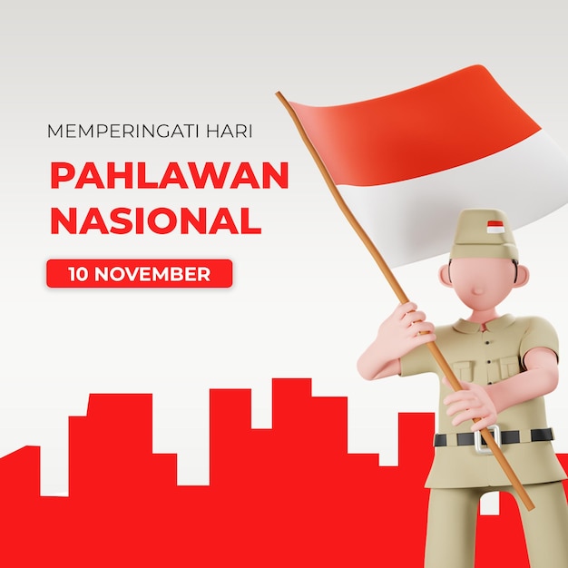 PSD hari pahlawan saluto con personaggio 3d