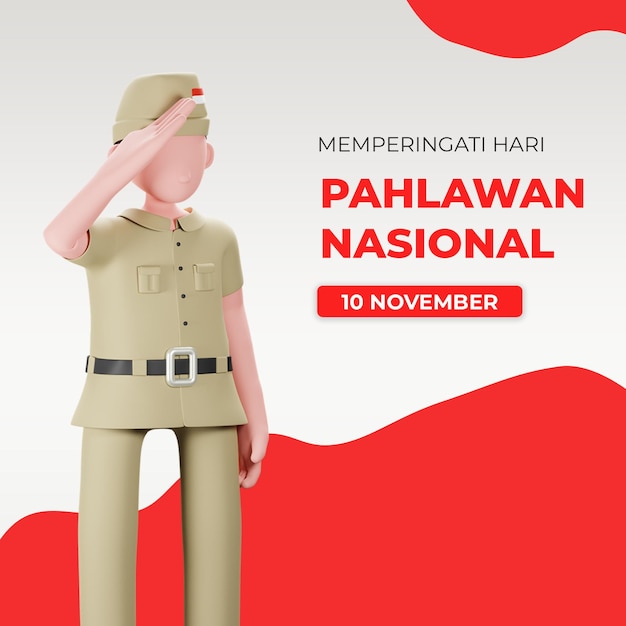 Hari pahlawan greeting with 3d character