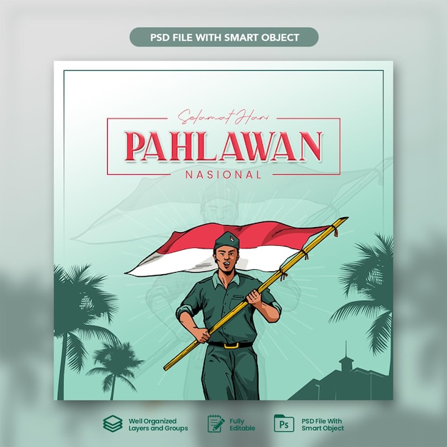 Концепция плоской иллюстрации Hari Pahlawan Nasional