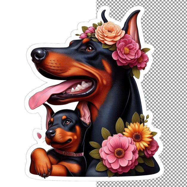 PSD harige familie hond en puppy in flower haven sticker