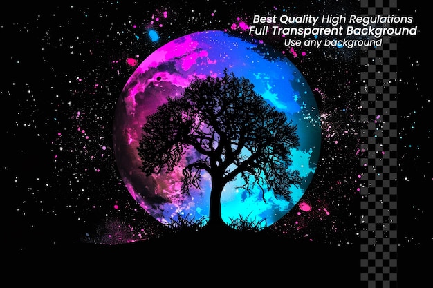 PSD armonia della natura albero colorato sotto la luna azzurra