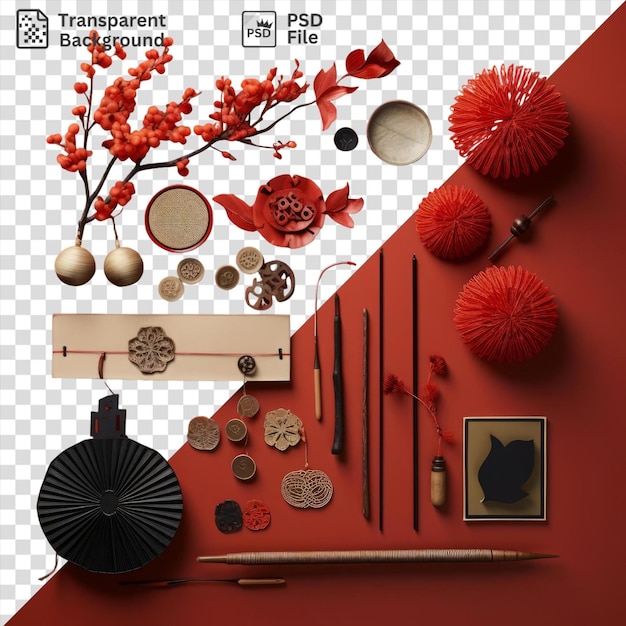 PSD harmony in red lunar new year essentials object isolated