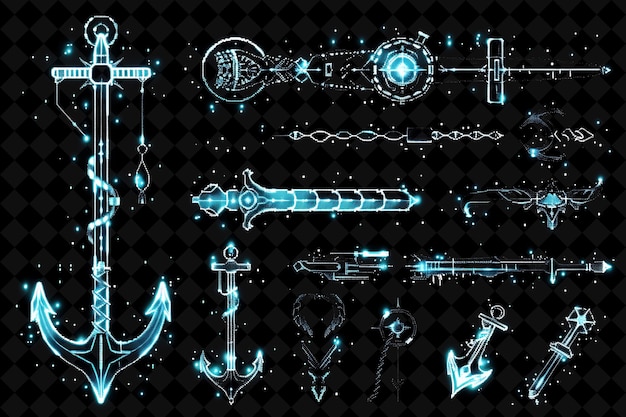Harpoon Pixel Weapon With Nautical Design And Anchor And Rop Y2k Shape Neon Color Art Collections