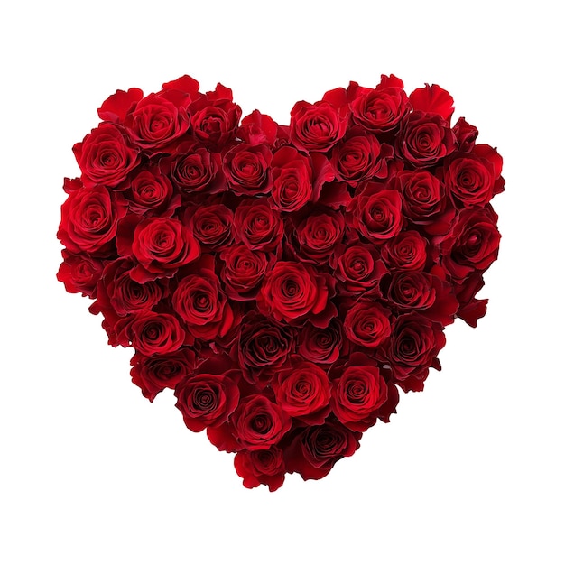 hart gemaakt met rode rozen bloemen geïsoleerd op transparante of witte achtergrond