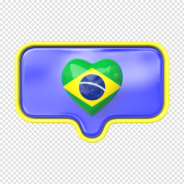 Hart in 3d render met vlag van brazilië