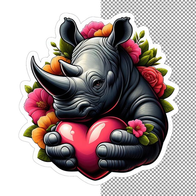 PSD hart in de hoorn van de neushoorn's liefdevolle geschenk sticker