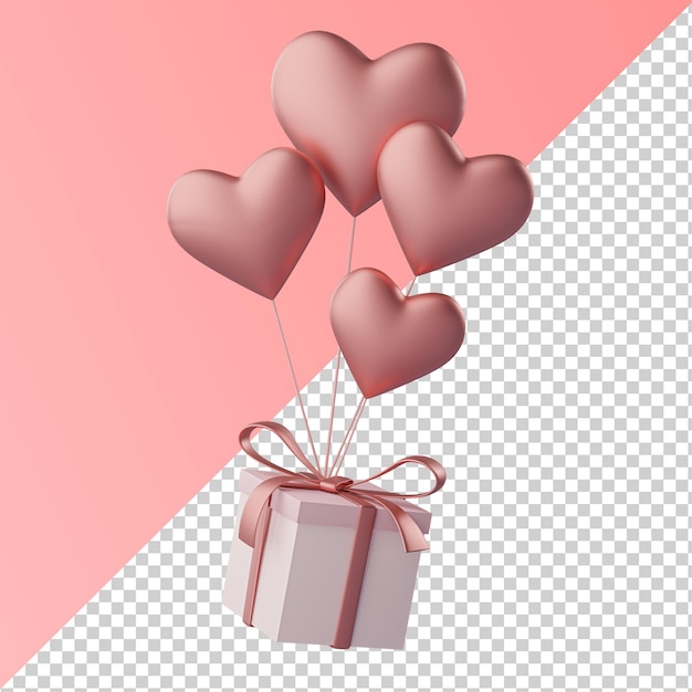 Hartvorm ballon uitvoering geschenkdoos geïsoleerd transparante 3d-rendering