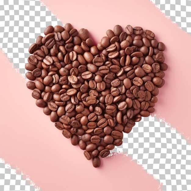 PSD hartvormige koffiebonen op een doorzichtige achtergrond valentijnsdagkaart close-up van voedsel