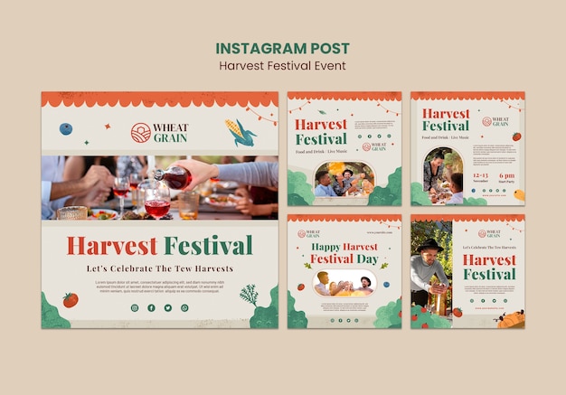 PSD set di post instagram per la celebrazione del festival del raccolto