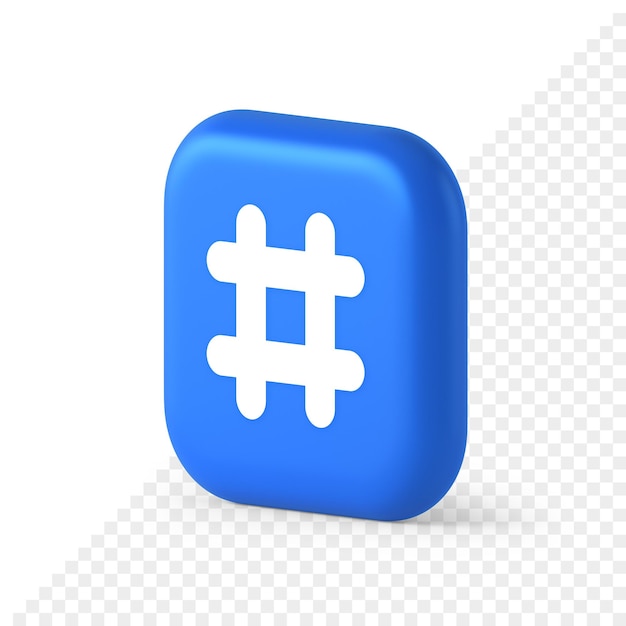 Hashtag button social network media communication symbol internet message key 3d isometric icon