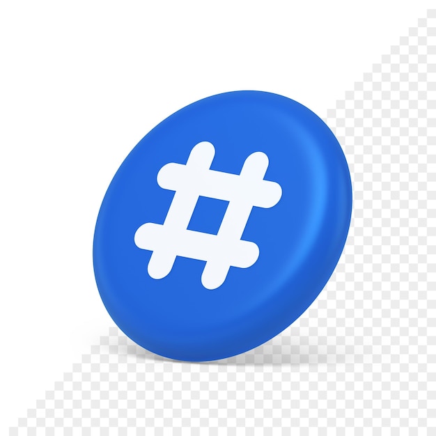 Hashtag button social network media communication symbol internet message key 3d side view icon