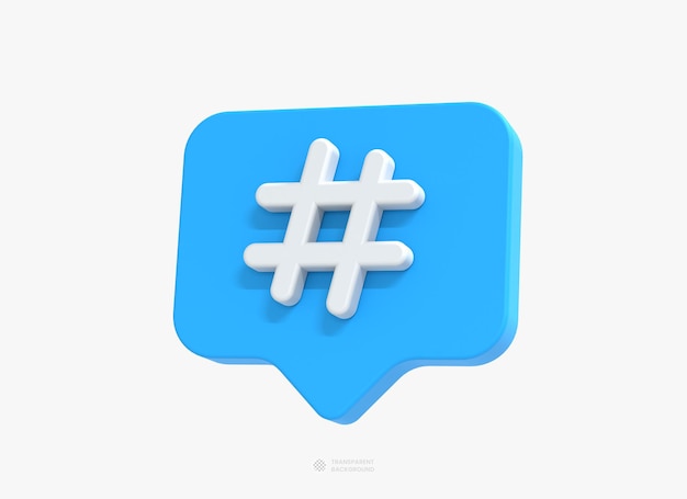 PSD hashtag icon for social media or web 3d render illustration