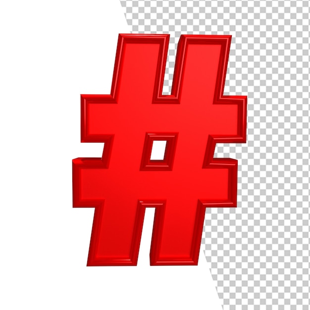 PSD hashtag red icon 3d socal media sign