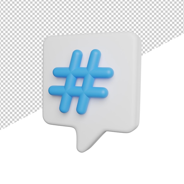 Hashtag sign trefwoorden zijaanzicht 3d-rendering pictogram illustratie op transparante achtergrond