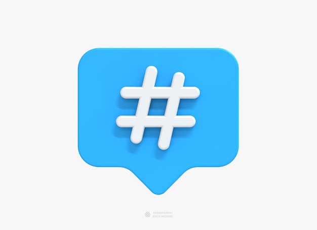 PSD hashtag symbol for social media or web icon 3d render illustration