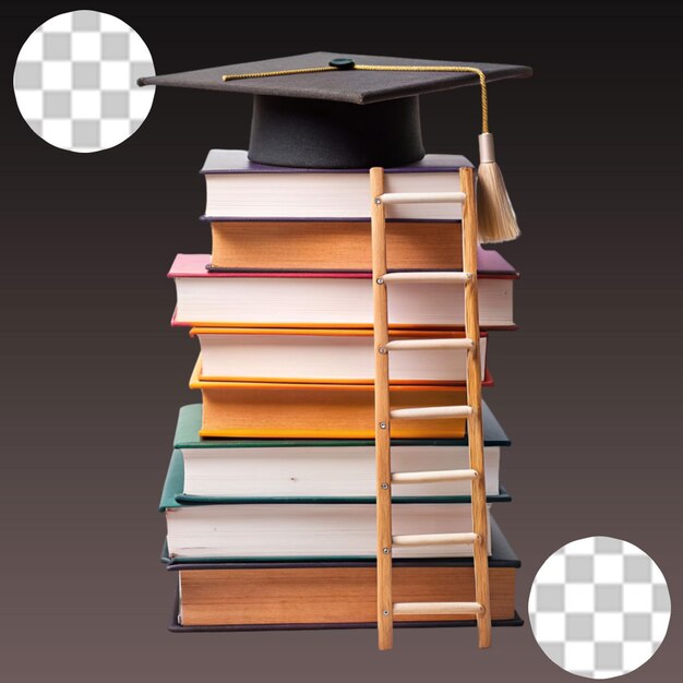 Hat on the books on transparency background