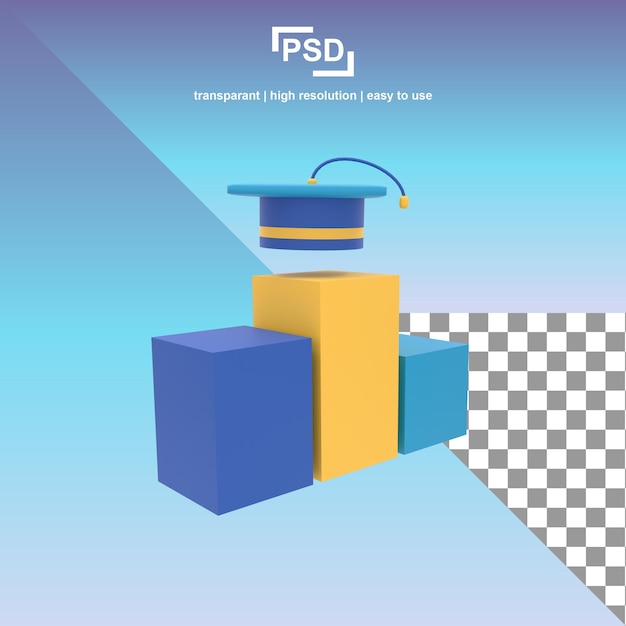 Hat graduation and podium 3d illustration