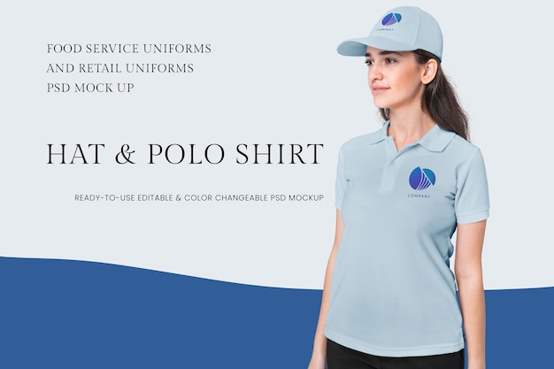 PSD hat and polo shirt psd mockup food service and retail uniform