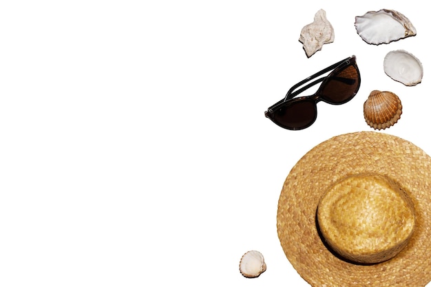 Hat sunglasses seashellson a blank background png