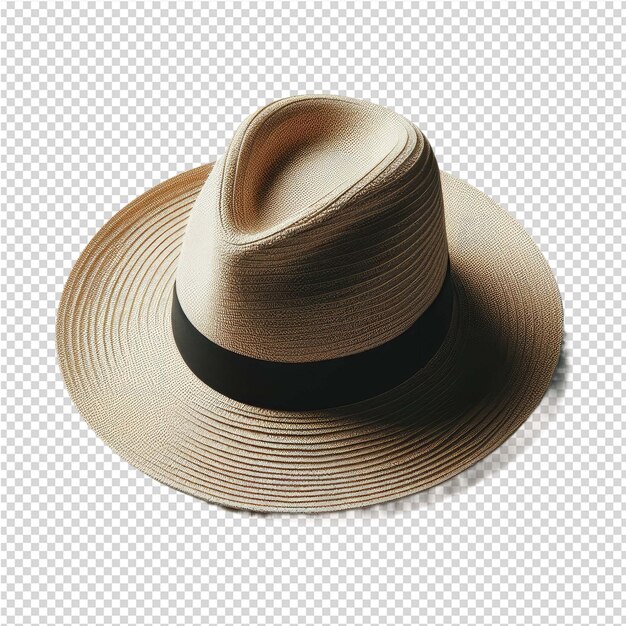 A hat that has a brown band on it